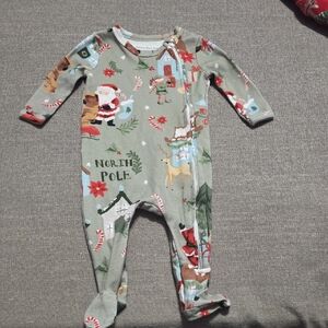Pottery Barn Kids Candy Cane Village Footy Pajamas 0-3 M